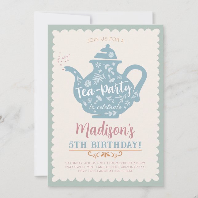 Invitación de cumpleaños para fiesta del té (Anverso)