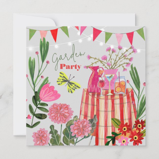 Invitación de cumpleaños para fiesta en el jardín  (Anverso)