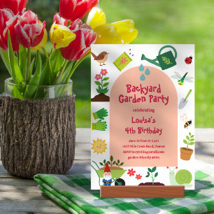 Invitación de cumpleaños para fiesta en jardín tra