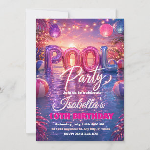 Invitación de cumpleaños para fiesta en la piscina
