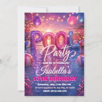 Invitación de cumpleaños para fiesta en la piscina