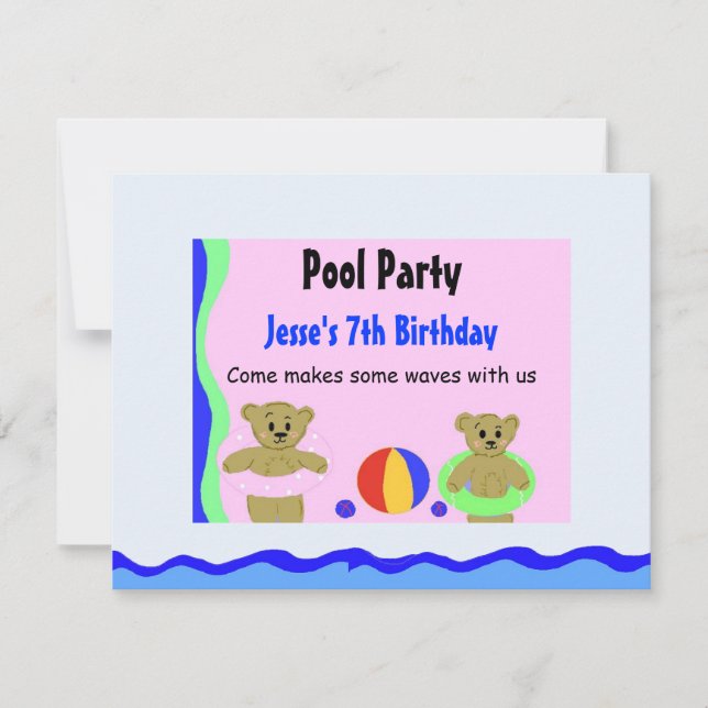 Invitación de cumpleaños para fiesta en la piscina (Anverso)