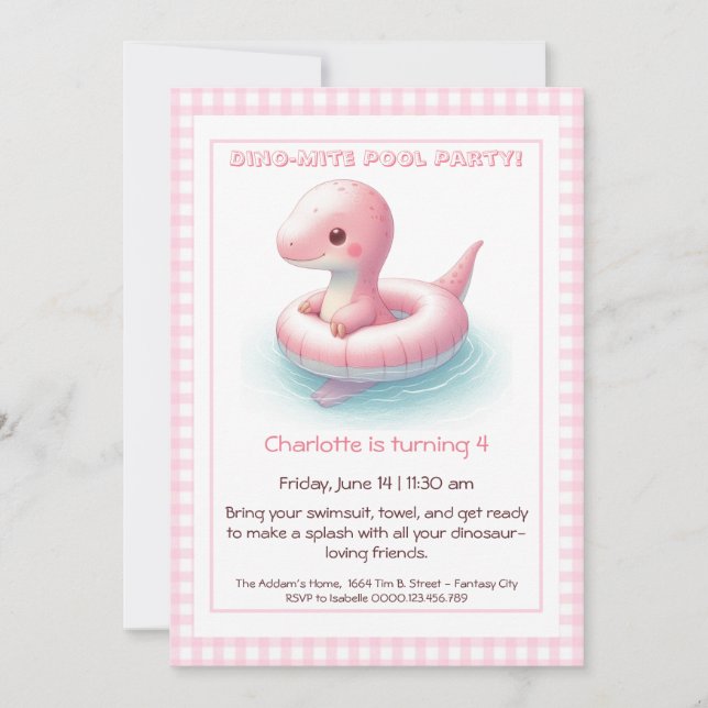 Invitación de cumpleaños para fiesta en la piscina (Anverso)