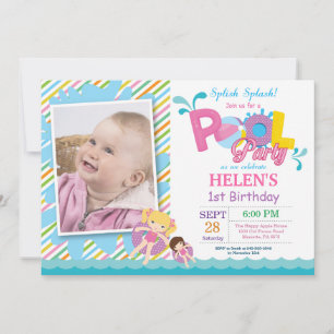 Invitación de cumpleaños para fiesta en la piscina