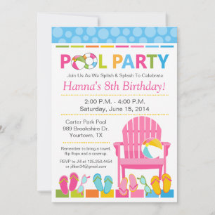 Invitación de cumpleaños para fiesta en la piscina
