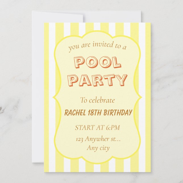 Invitación de cumpleaños para fiesta en la piscina (Anverso)