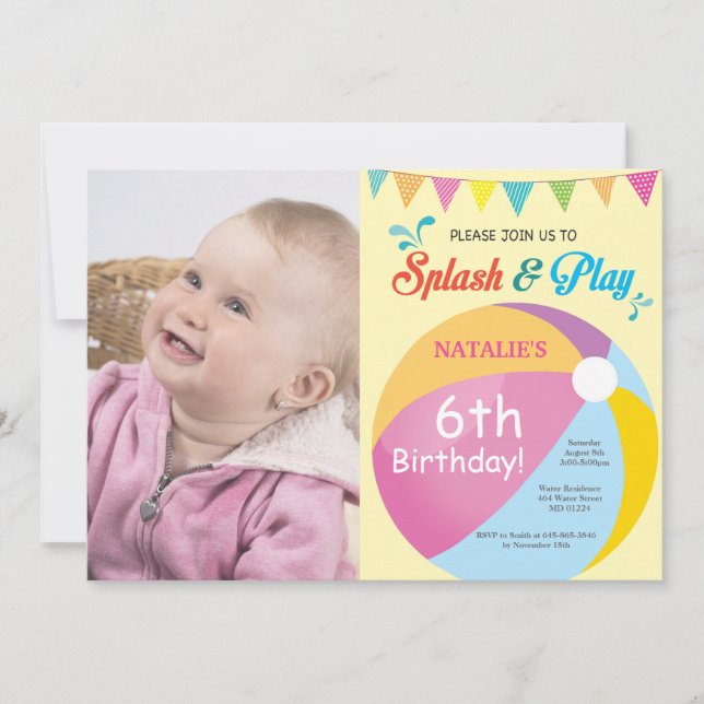 Invitación de cumpleaños para fiesta en la piscina (Anverso)