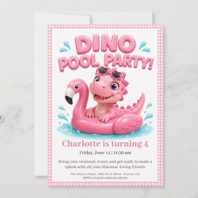 Invitación de cumpleaños para fiesta en la piscina (Anverso)