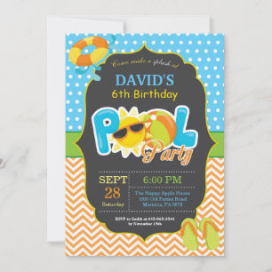 Invitación de cumpleaños para fiesta en la piscina