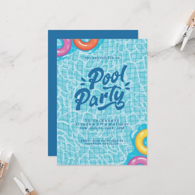 Invitación de cumpleaños para fiesta en la piscina (Anverso/Reverso In Situ)
