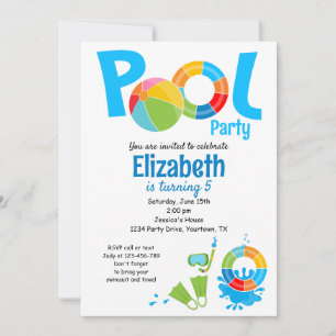 Invitación de cumpleaños para fiesta en la piscina