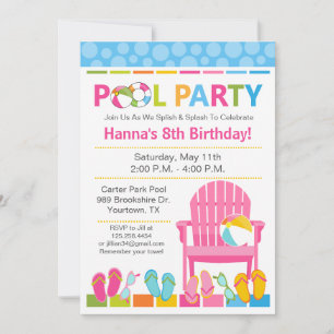 Invitación de cumpleaños para fiesta en la piscina