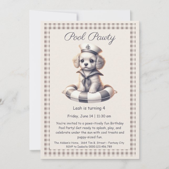 Invitación de cumpleaños para fiesta en la piscina (Anverso)