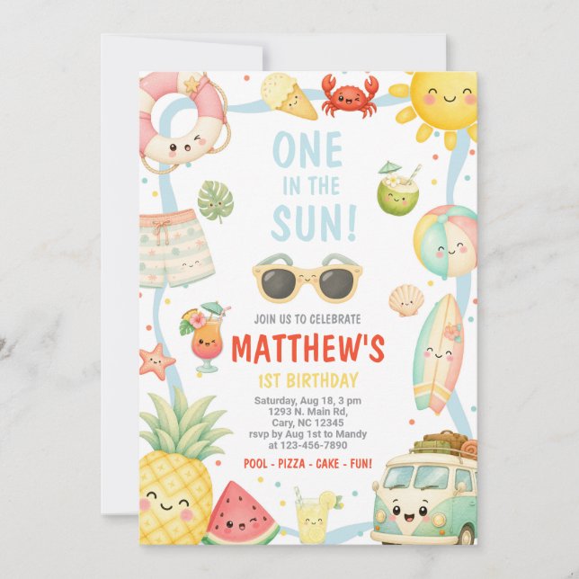 Invitación de cumpleaños para fiesta en la piscina (Anverso)