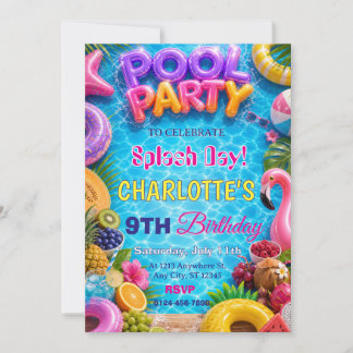 Invitación de cumpleaños para fiesta en la piscina