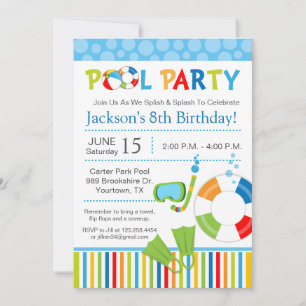 Invitación de cumpleaños para fiesta en la piscina
