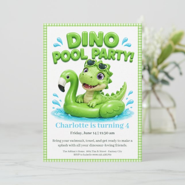 Invitación de cumpleaños para fiesta en la piscina (Anverso de pie)