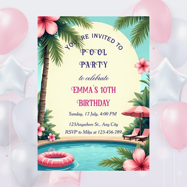 Invitación de cumpleaños para fiesta en la piscina (Subido por el creador)