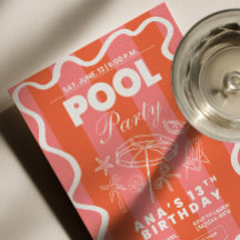Invitación de cumpleaños para fiesta en la piscina