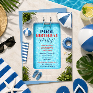 Invitación de cumpleaños para fiesta en la piscina
