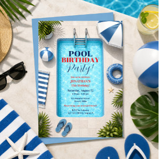 Invitación de cumpleaños para fiesta en la piscina