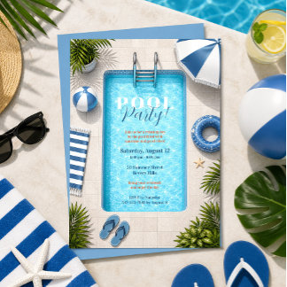 Invitación de cumpleaños para fiesta en la piscina