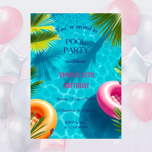 Invitación de cumpleaños para fiesta en la piscina (Subido por el creador)