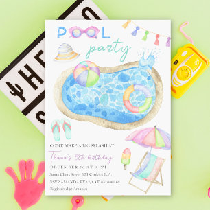 Invitación de cumpleaños para fiesta en la piscina
