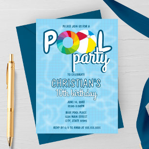 Invitación de cumpleaños para fiesta en la piscina