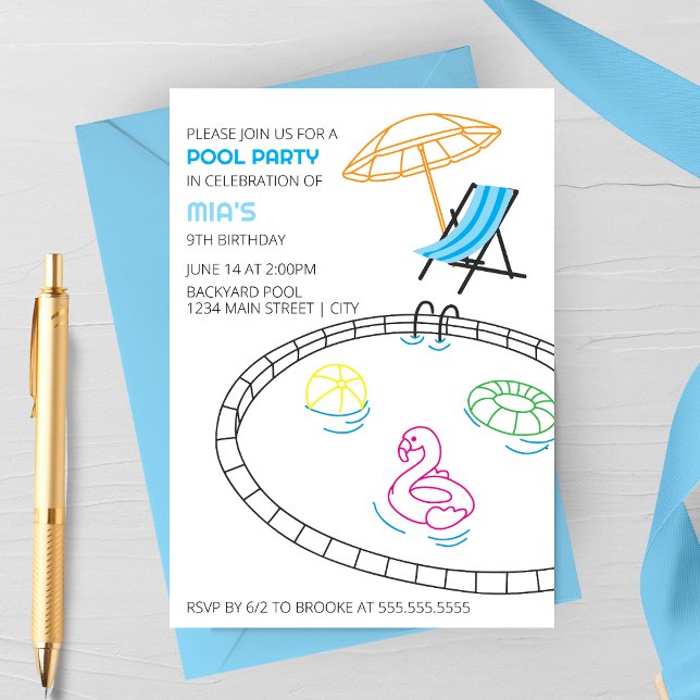 Invitación de cumpleaños para fiesta en la piscina (Subido por el creador)