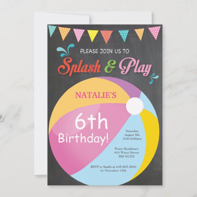 Invitación de cumpleaños para fiesta en la piscina (Anverso)