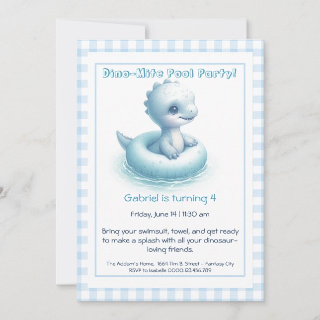 Invitación de cumpleaños para fiesta en la piscina (Anverso)