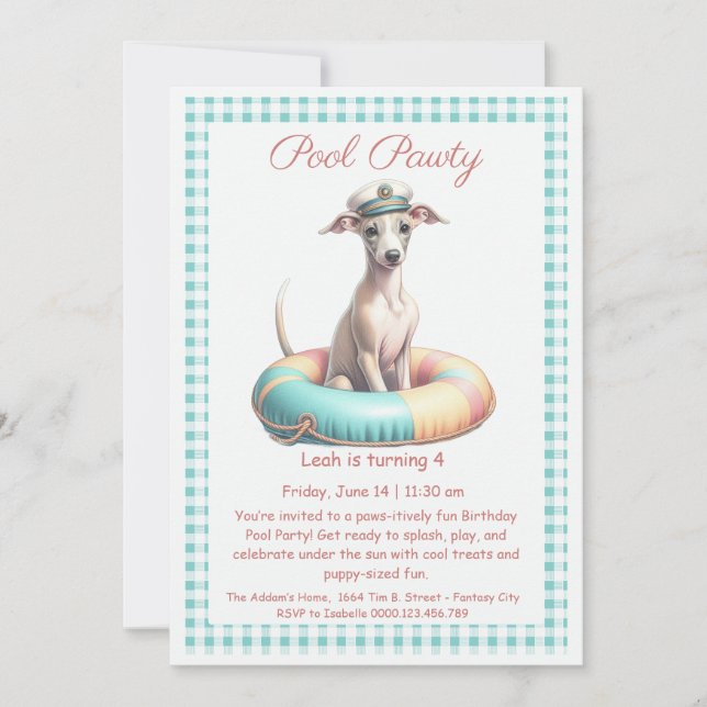 Invitación de cumpleaños para fiesta en la piscina (Anverso)