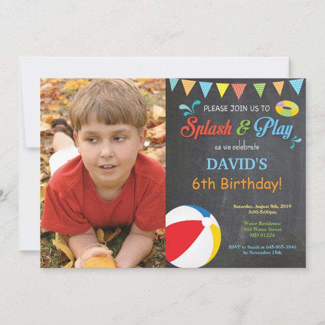Invitación de cumpleaños para fiesta en la piscina (Anverso)
