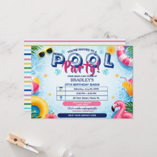 Invitación de cumpleaños para fiesta en la piscina