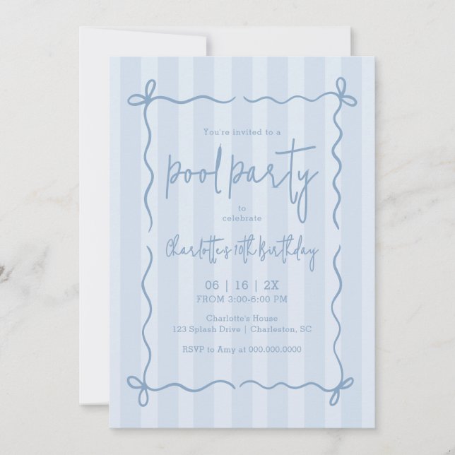 Invitación de cumpleaños para fiesta en la piscina (Anverso)