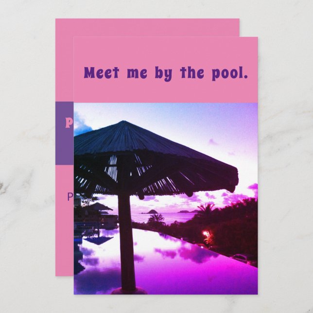 Invitación de cumpleaños para fiesta en la piscina (Anverso / Reverso)
