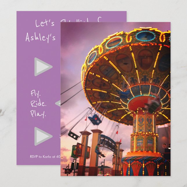 Invitación de cumpleaños para fiesta en parque de  (Anverso / Reverso)