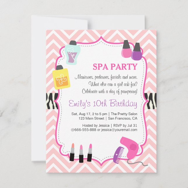 Invitación de Cumpleaños para Fiesta en Pink Chevr (Anverso)