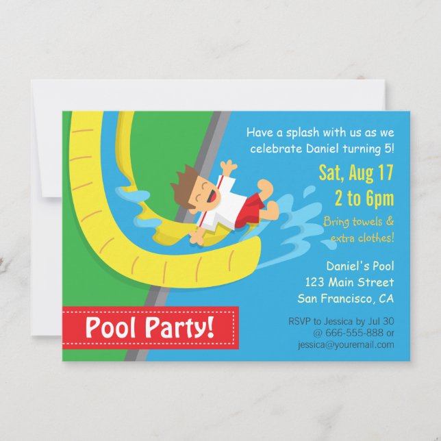Invitación de Cumpleaños para Fiesta en Piscina co (Anverso)