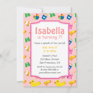 Invitación de Cumpleaños para Fiesta en Piscina Ki