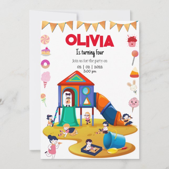 invitación de cumpleaños para fiesta en playground (Anverso)
