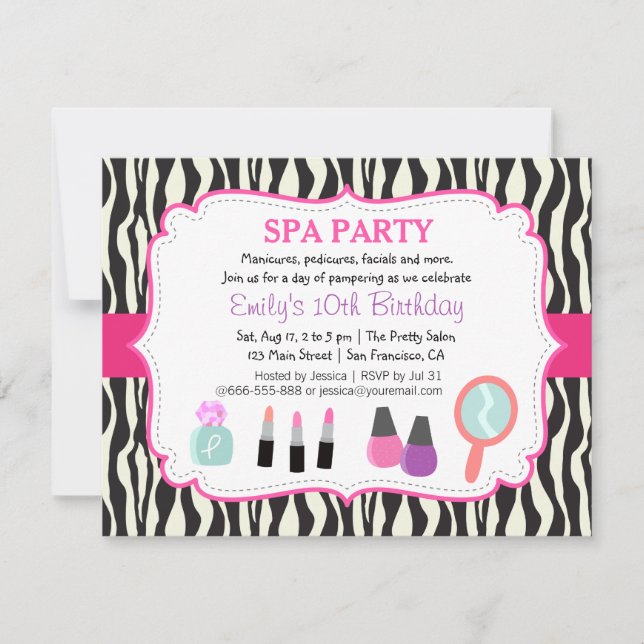 Invitación de Cumpleaños para Fiesta en Zebra Prin (Anverso)