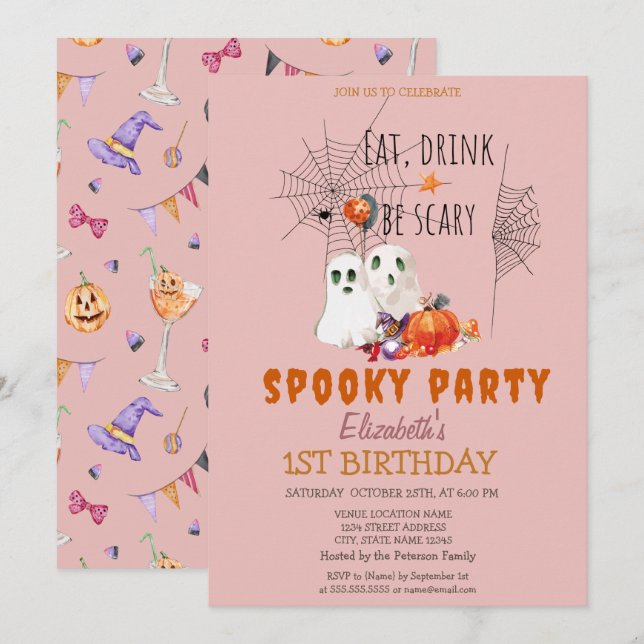 Invitación de cumpleaños para fiesta espeluznante  (Anverso / Reverso)
