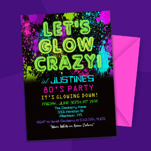 Invitación de cumpleaños para fiesta Glow de los 8