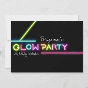Invitación de cumpleaños para fiesta GLOW PARTY Ne