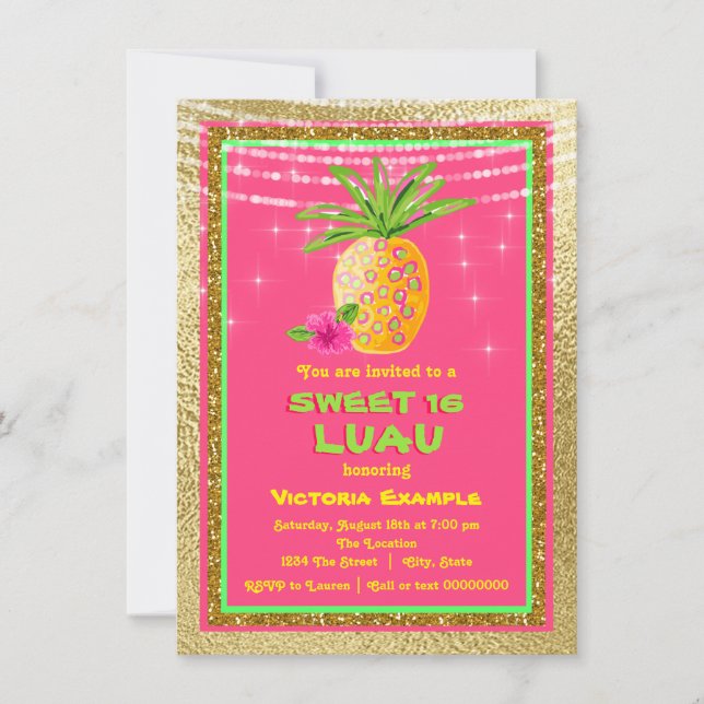 Invitación de cumpleaños para fiesta hawaiana Swee (Anverso)