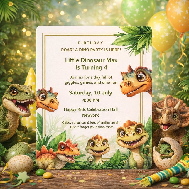 Invitación de cumpleaños para fiesta infantil Dino (Dinosaur Birthday Invitation for Kids | Cute Dino Party Invite for Boys & Girls |)