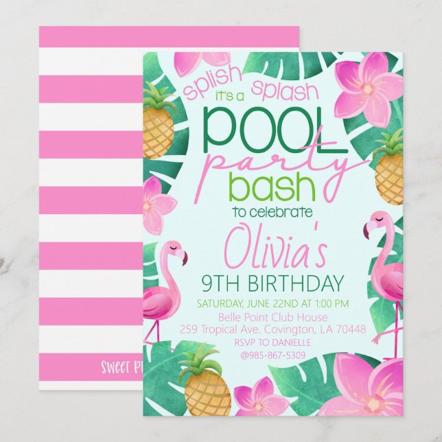 Invitación de cumpleaños para fiesta junto a la pi (Anverso / Reverso)