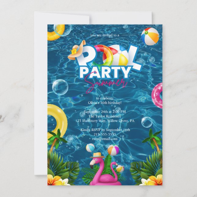 Invitación de cumpleaños para fiesta junto a la pi (Anverso)